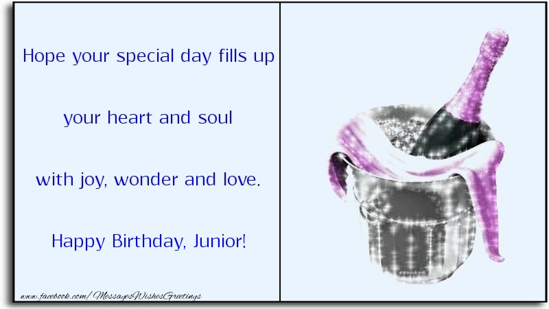 Greetings Cards for Birthday - Champagne | Hope your special day fills up your heart and soul with joy, wonder and love. Junior