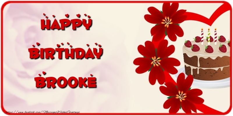 Greetings Cards for Birthday - Cake & Flowers | Happy Birthday Brooke