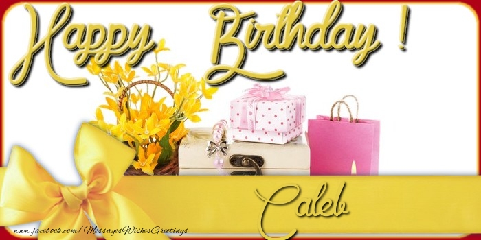 Greetings Cards for Birthday - Bouquet Of Flowers & Gift Box | Happy Birthday Caleb