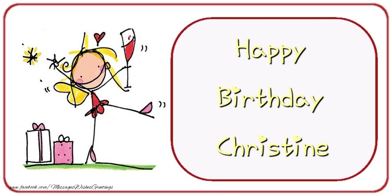  Greetings Cards for Birthday - Champagne & Gift Box | Happy Birthday Christine