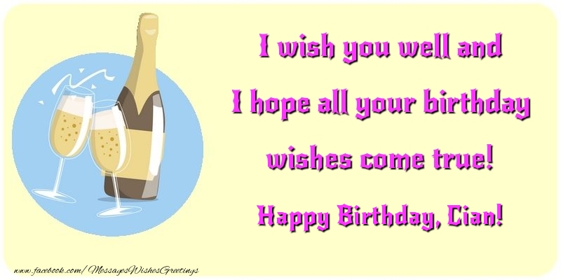 Greetings Cards for Birthday - Champagne | I wish you well and I hope all your birthday wishes come true! Cian