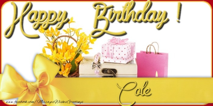 Greetings Cards for Birthday - Bouquet Of Flowers & Gift Box | Happy Birthday Cole