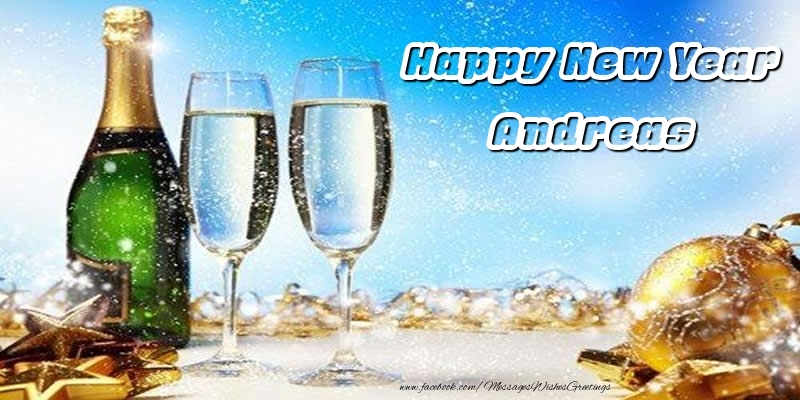 Greetings Cards for New Year - Champagne & Christmas Decoration | Happy New Year Andreas