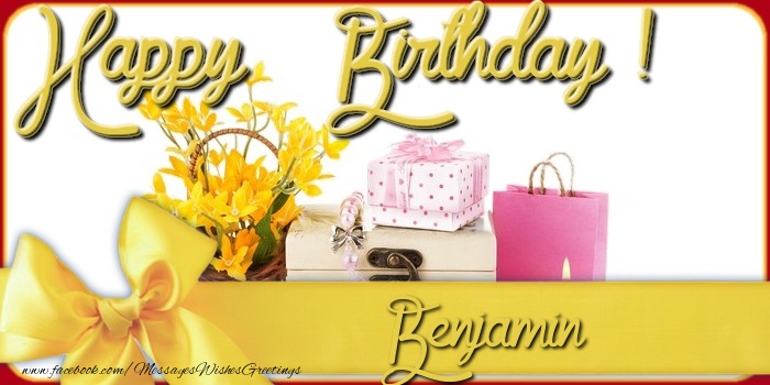 Greetings Cards for Birthday - Bouquet Of Flowers & Gift Box | Happy Birthday Benjamin
