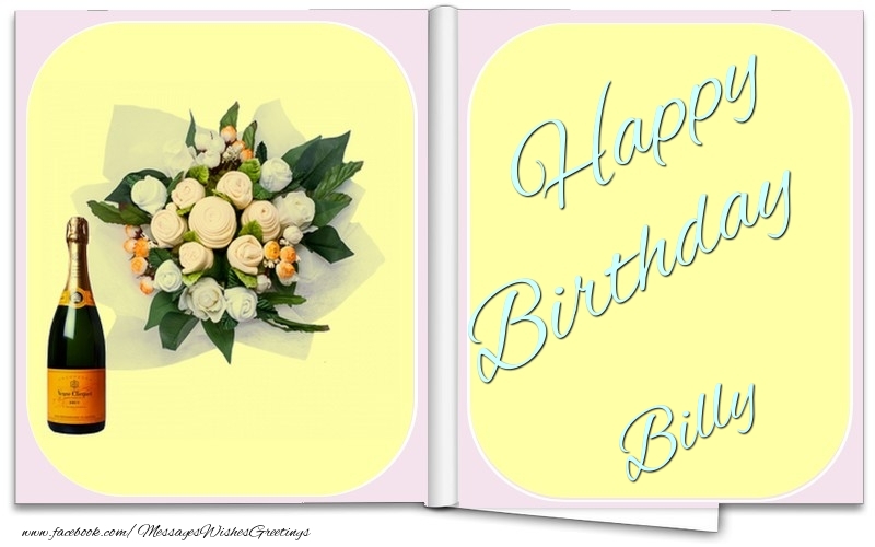 Greetings Cards for Birthday - Bouquet Of Flowers & Champagne | Happy Birthday Billy