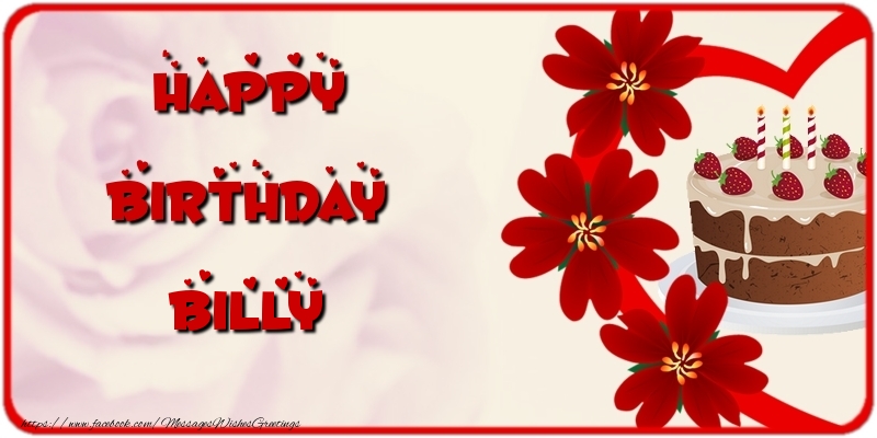 Greetings Cards for Birthday - Cake & Flowers | Happy Birthday Billy