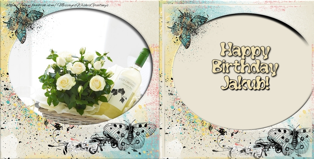 Greetings Cards for Birthday - Flowers & Photo Frame | Happy Birthday, Jakub!