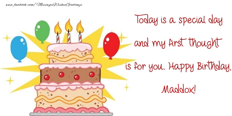 Greetings Cards for Birthday - Balloons & Cake | Today is a special day and my first thought is for you. Happy Birthday, Maddox