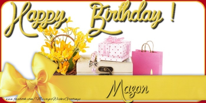 Greetings Cards for Birthday - Bouquet Of Flowers & Gift Box | Happy Birthday Mason