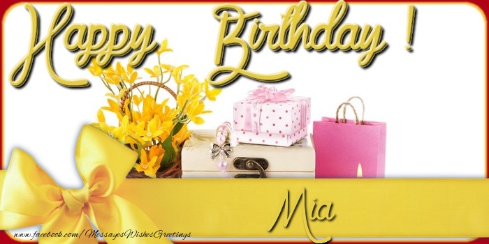 Greetings Cards for Birthday - Bouquet Of Flowers & Gift Box | Happy Birthday Mia