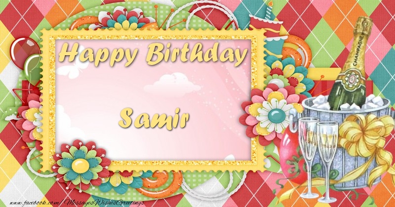 Greetings Cards for Birthday - Champagne & Flowers | Happy birthday Samir