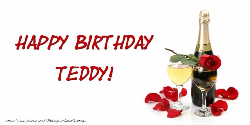 Greetings Cards for Birthday - Champagne | Happy Birthday Teddy